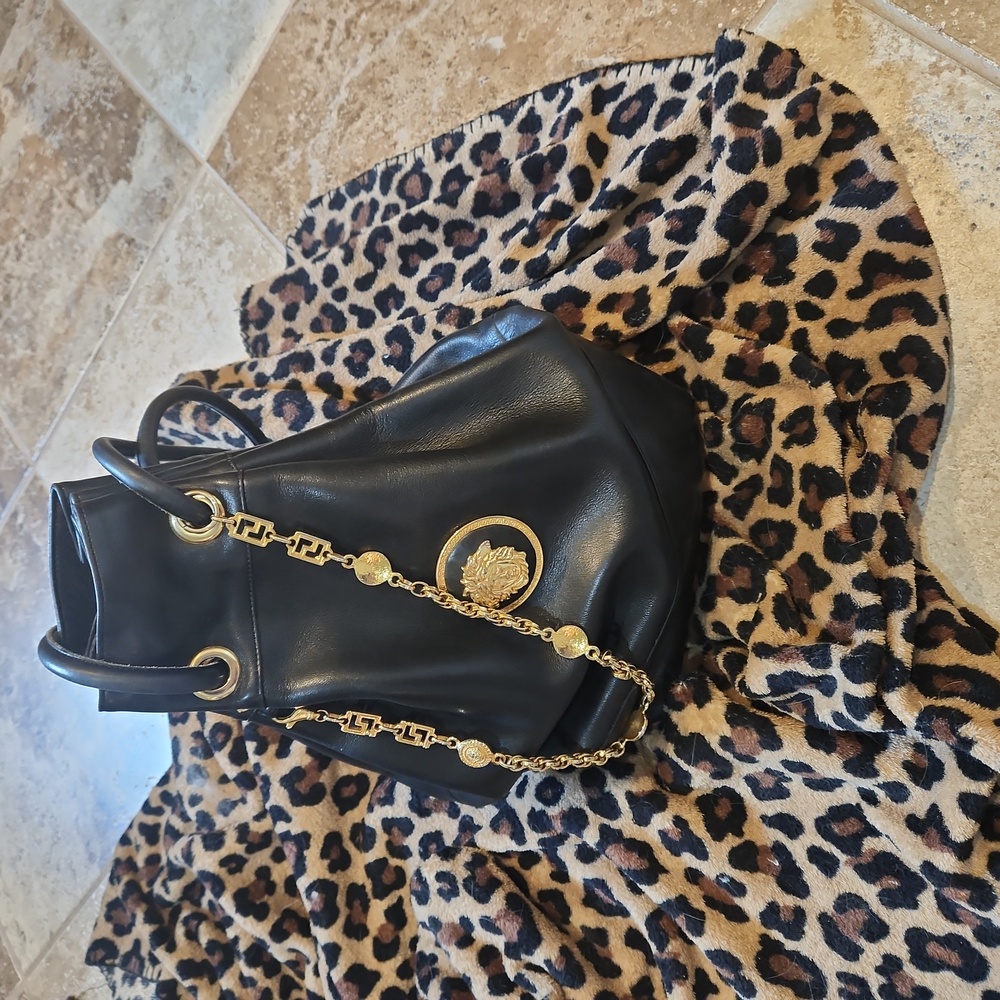 Versace leather chain medallion bucket bag Authentic